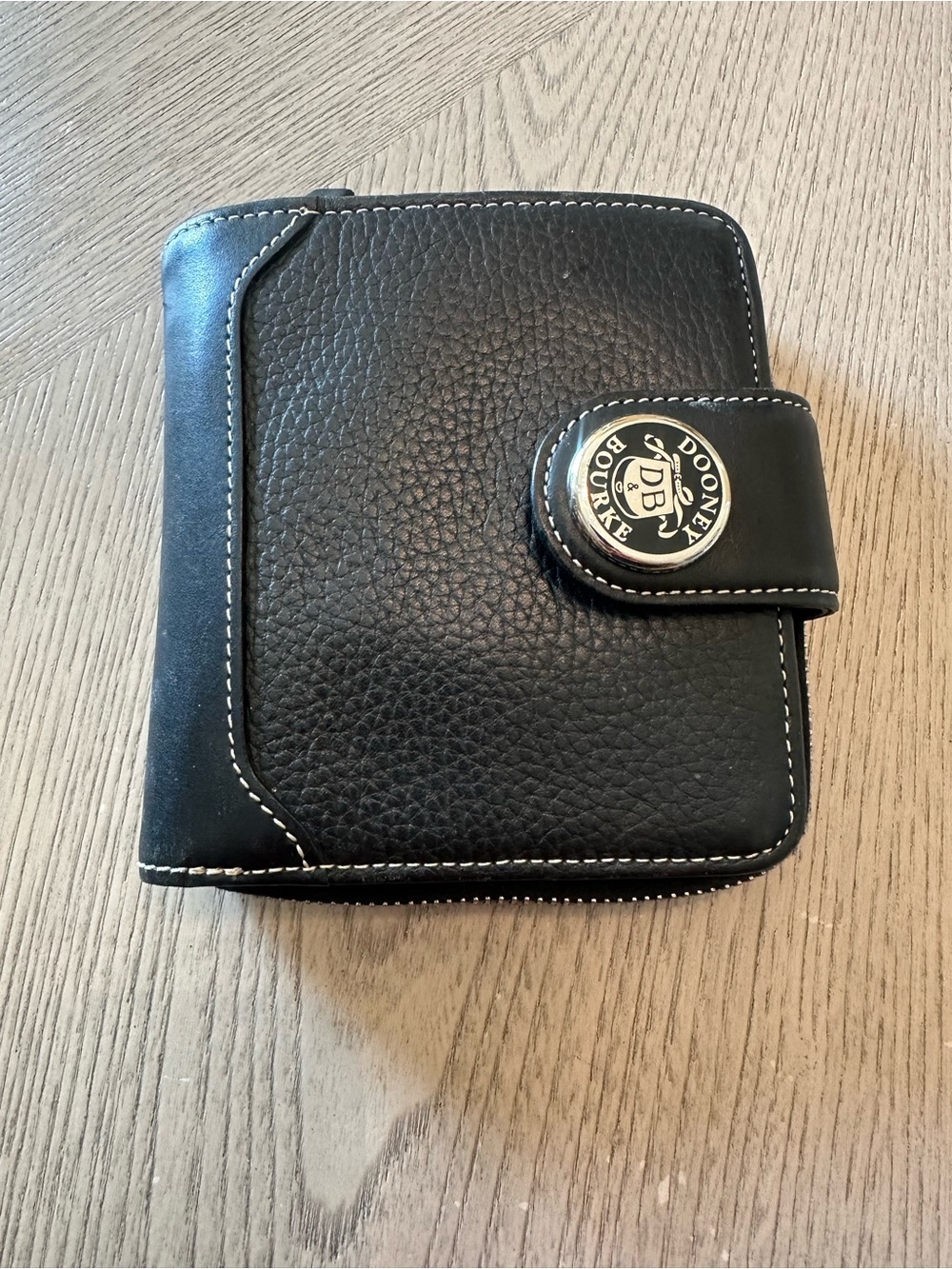 Dooney & Bourke Black Leather Men's Zip Card Holder with Logo Snap